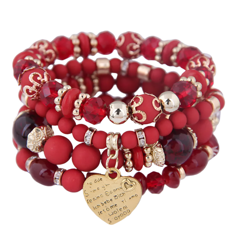 Hemasa Heart Charm Beads Bracelets Set Women Lava Stone Multilayer Bohemia Bracelet Resin Beads Bracelets For Women