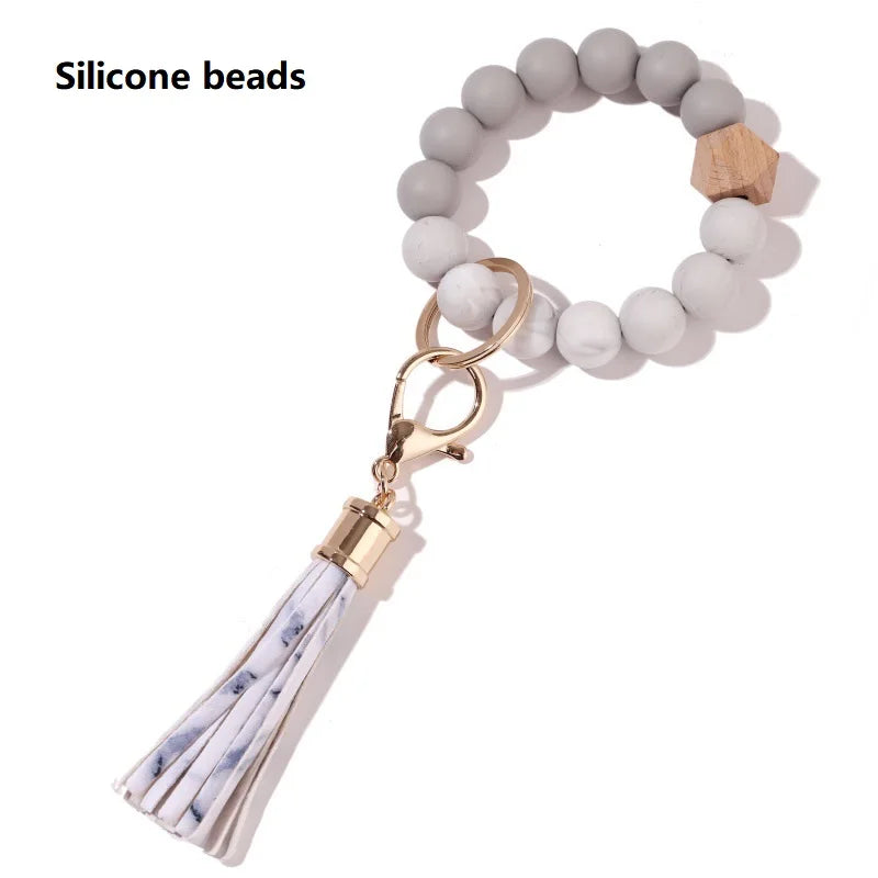 Silicone Keychain with Safe Card Picker Rainbow Color Silicone Beads Women Keyrings Barcelet Fashion Keychains For Keys Bag Car
