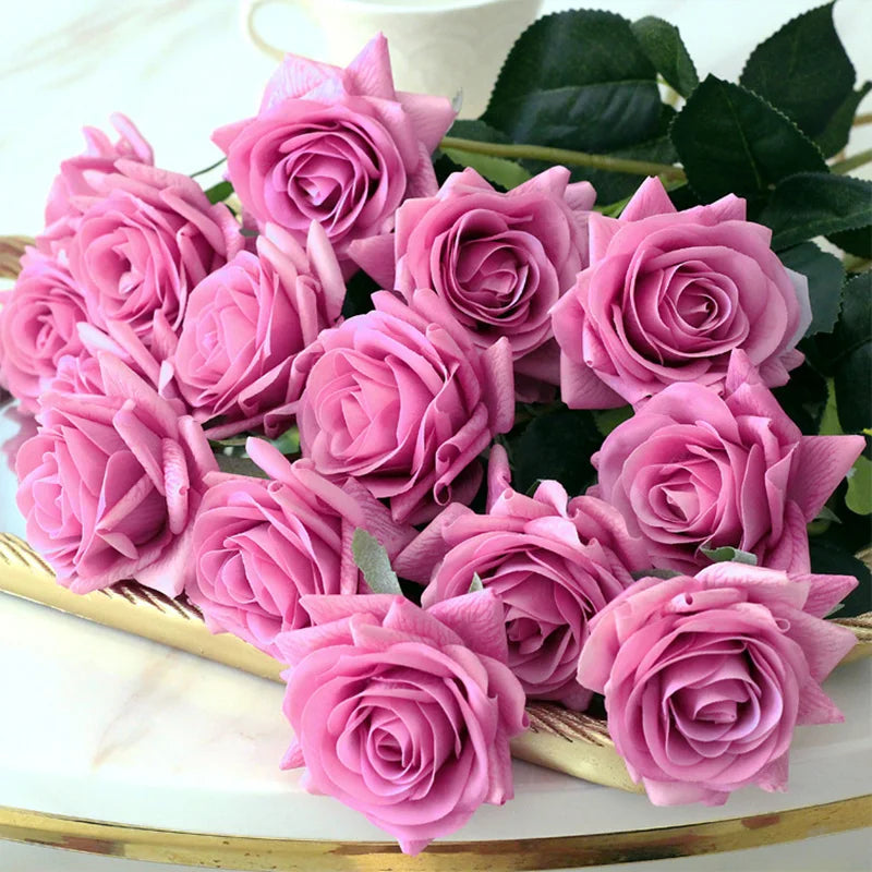 15Pcs/lot High Quality Artificial Flowers Decor Rose Latex Flower Home Decoration Real Touch Rose Wedding Bridal Bouquet Flower