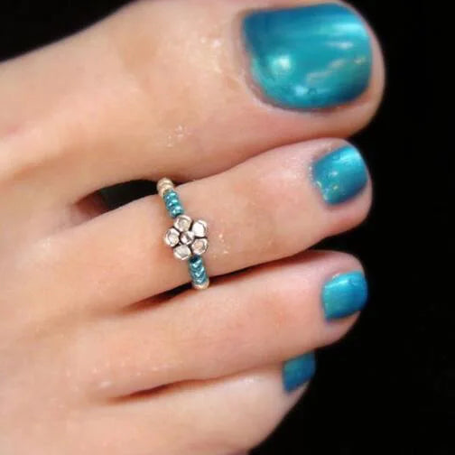 Bohemian Color Beads Toe Rings For Women Vintage Flower Adjustable Flower Foot Rings Fashion Summer Beach Jewelry Accessories