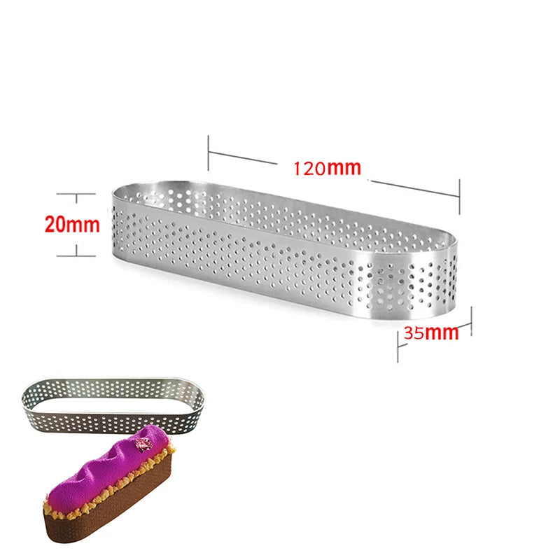 Tejesa 12 Pcs Oval Muffin Tart Rings Stainless Steel Porous Tart Ring Perforated Cake Mousse Mold Cookies Cutter Pastry Quiche Mold Tool