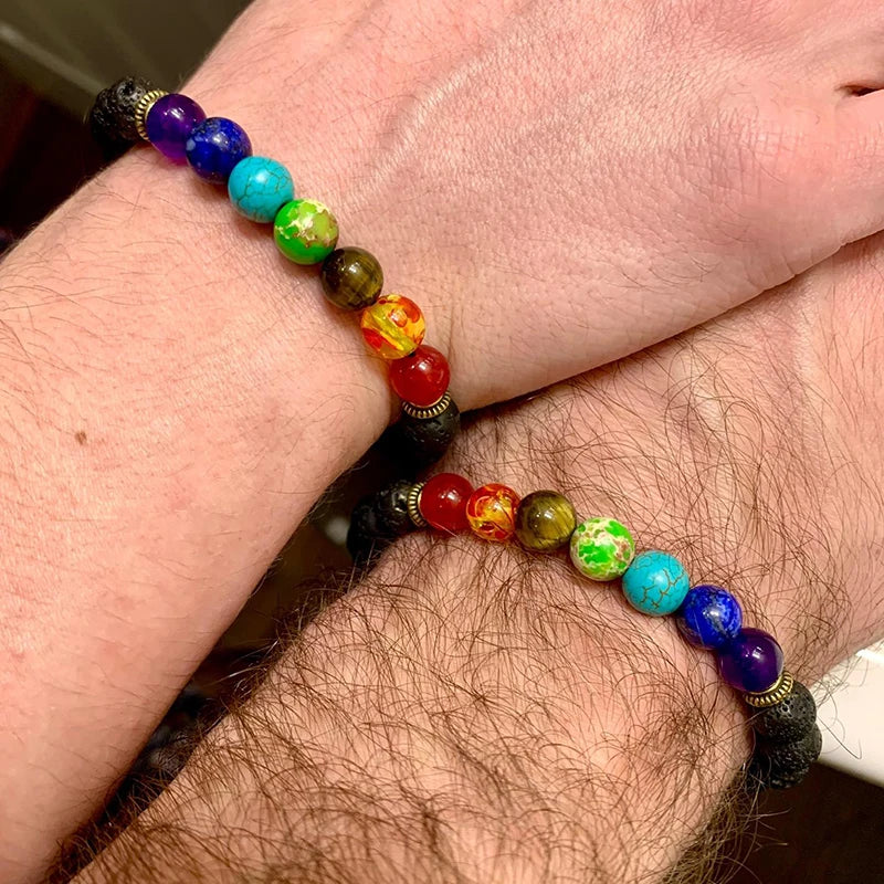 Hemasa 7 Chakra Bracelet Men Black Lava Tiger Eye Stones Healing Balance Beads Reiki Buddha Prayer Natural Stone Yoga Bracelets Bangles