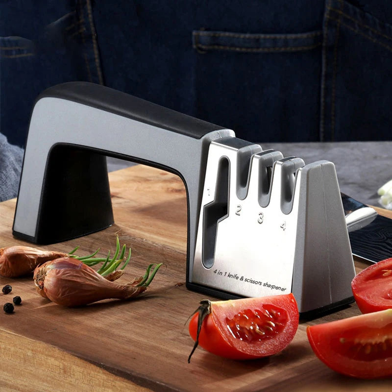 Tejesa 4 In1 Knife Sharpener Diamond Coated Fine Ceramic Kitchen Knife Shears Scissors Sharpening Stone With Non-Slip Base Kitchen Tool
