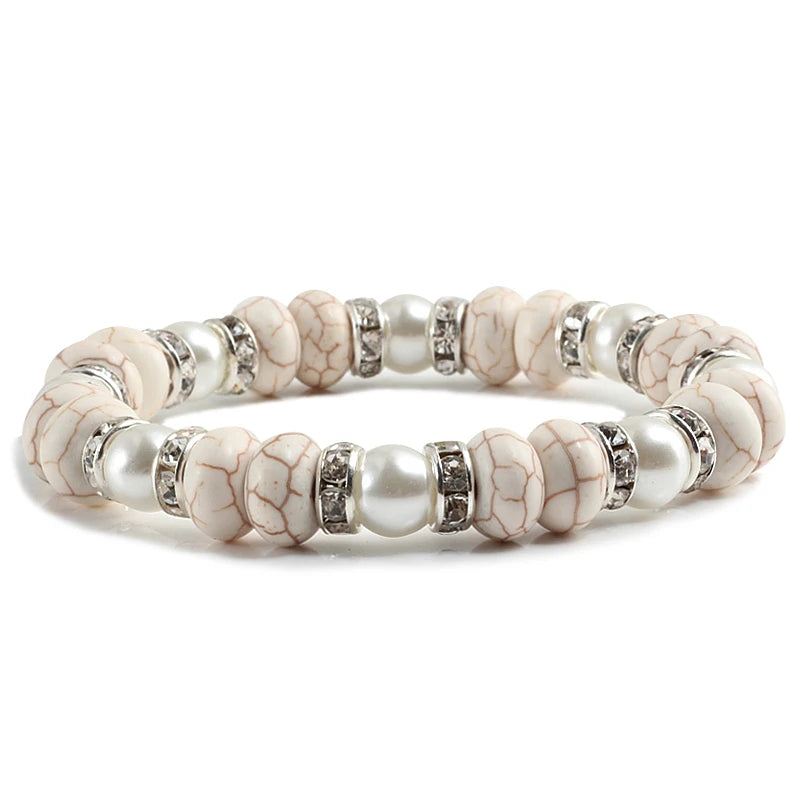Multicolors Charm Women Beads Bracelets White Crystal Natural Stone Stretch Bracelet Pearl Yoga Jewelry Friendship Gift pulseira
