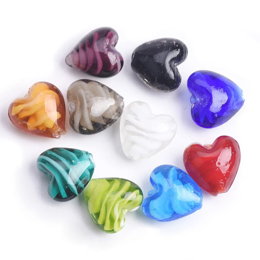 10pcs 16x14mm Heart Shape Lampwork Glass Loose Beads for DIY Crafts Jewelry Making Findings