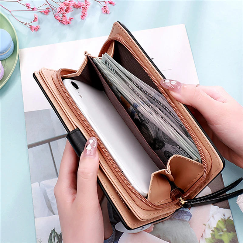 Hemasa Fashion Leaf Pendant Women's Long Wallets Female PU Leather Zipper Coin Purse Hasp Money Clutch Bag Large Capacity Card Holders