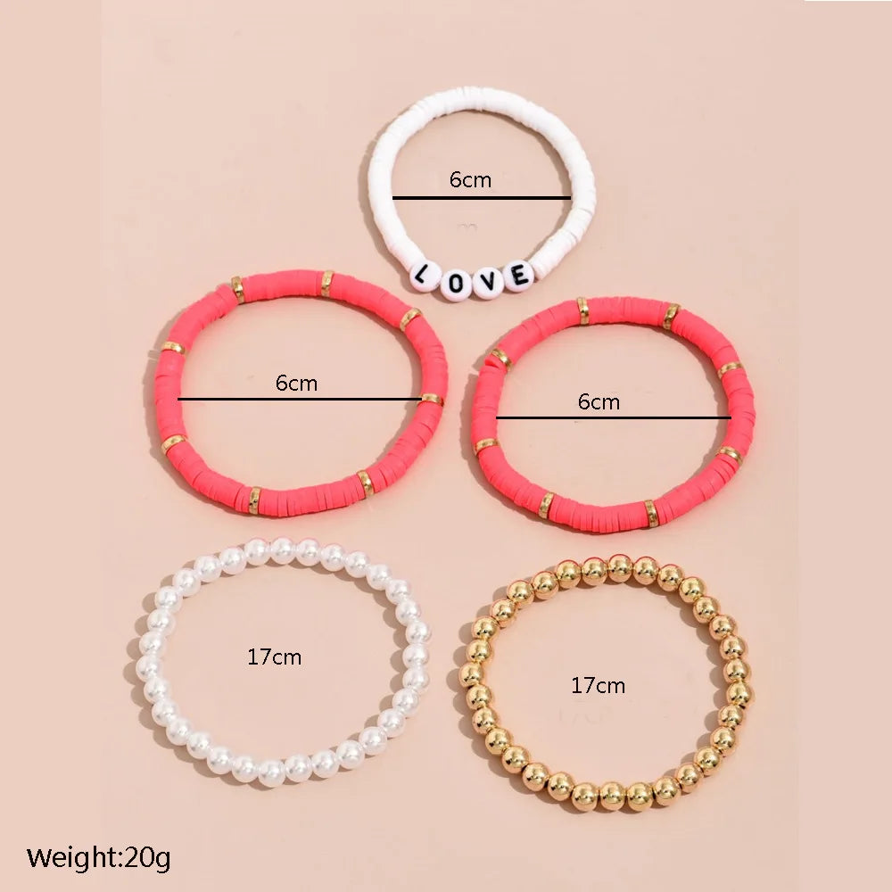 4pcs/set Bohemian English Letters LOVE Pearl Colorful Clay Bead Bracelet Women Summer Beach Casual Jewelry Gift
