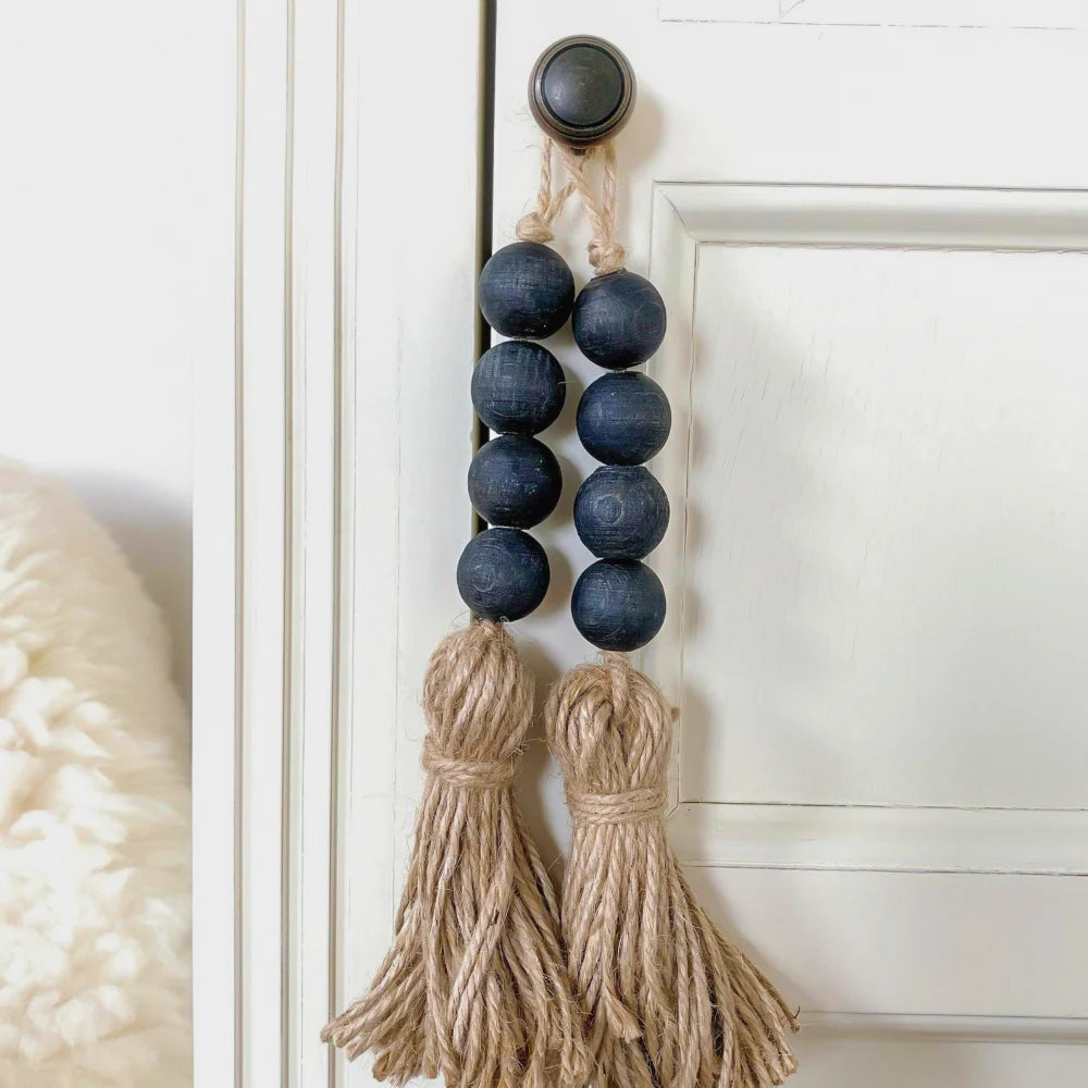 Home Decor Wood Bead Closet Pendant With Tassels Clothes Rack Garland Farmhouse Rustic Door Handle Drawer Knob
