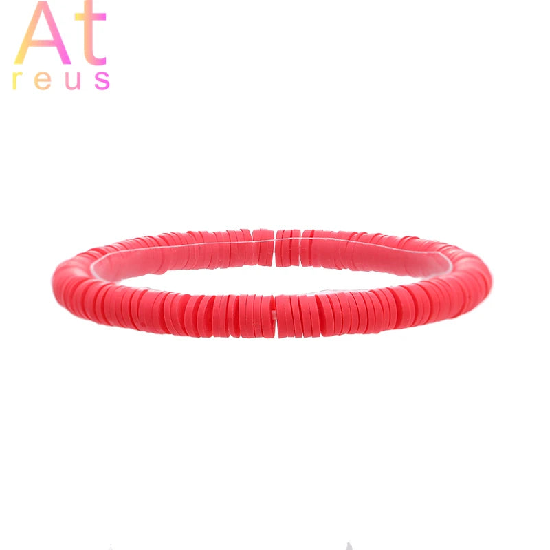 Hemasa 9Pcs Multi colour polymer clay Flat Beads Bracelet for Women