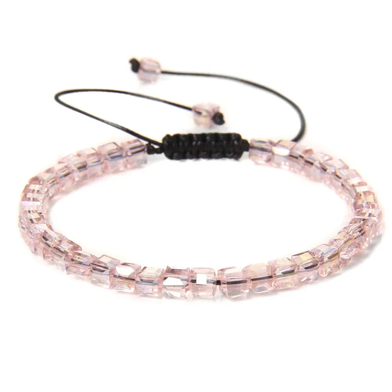 Tejesa 4MM Cube Crystal  Colourful Crystal Braided Bracelet Adjustable Handmade Thin Jewelry