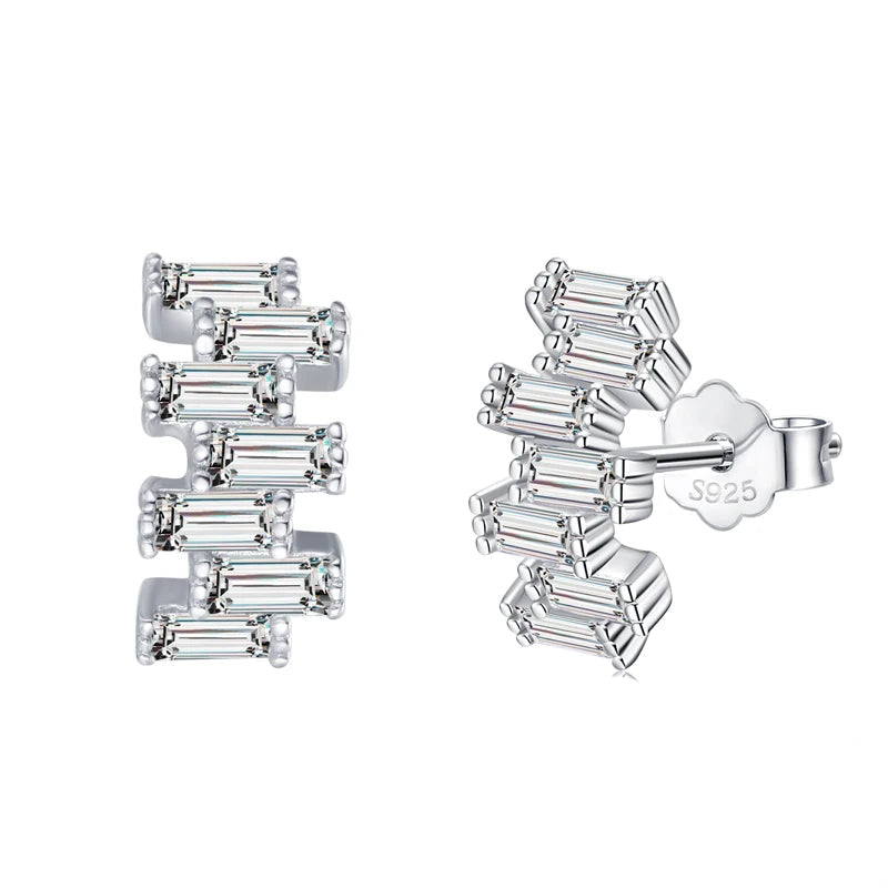 Tejesa 925 Sterling Silver Luxury Emerald Cut Stud Earrings for Women