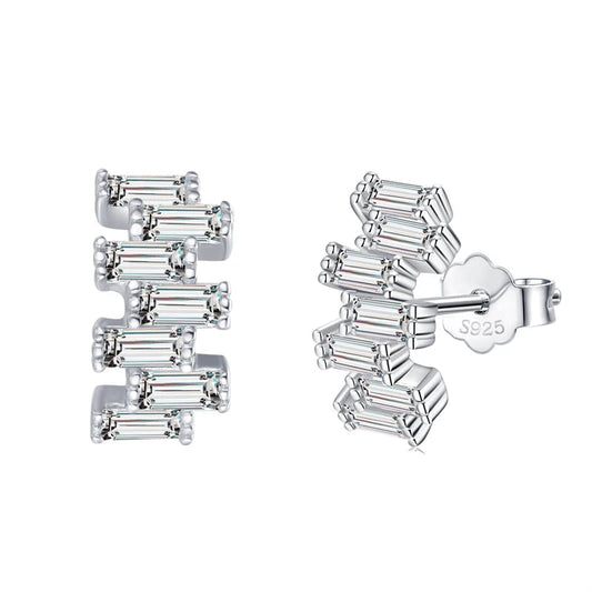 Tejesa 925 Sterling Silver Luxury Emerald Cut Stud Earrings for Women