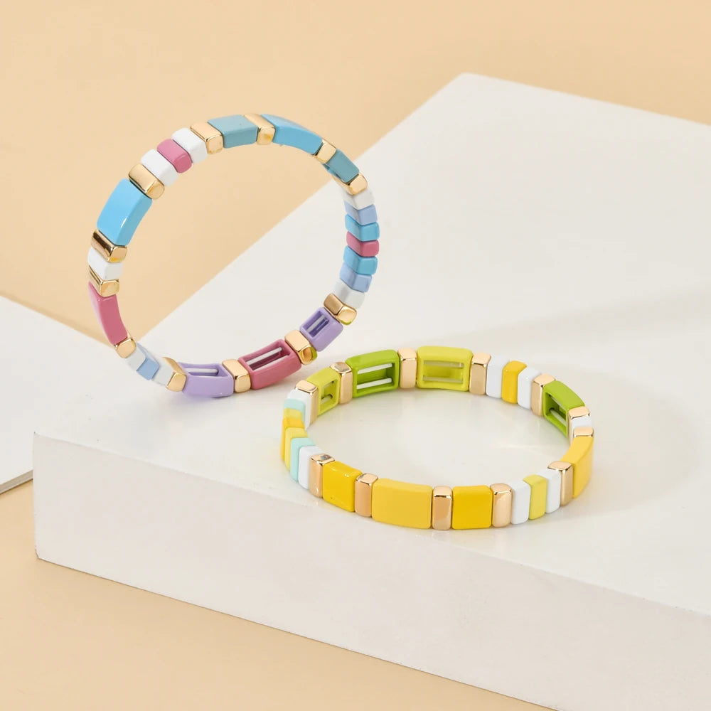 Hemasa  Bohemian Simple Handmade Enamel Tila Bracelet Women /Girls