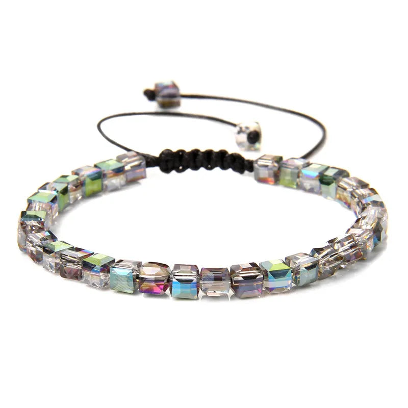 Tejesa 4MM Cube Crystal  Colourful Crystal Braided Bracelet Adjustable Handmade Thin Jewelry