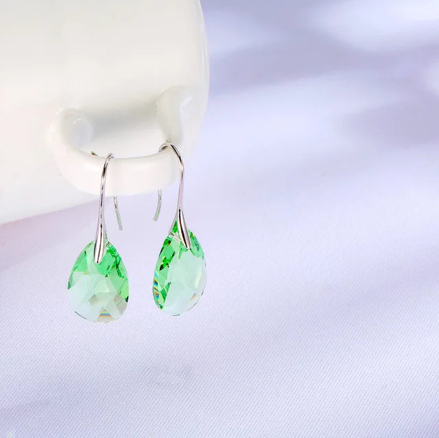 Korean Pear-shaped Drop Earrings Genuine Crystal from Austria Rhinestone Dangle for Women Party Silver Color Big Pendant Jewelry