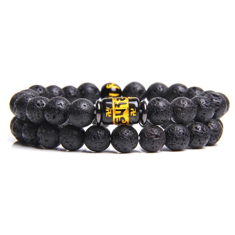 Fashion 2pcs Bead Bracelet Men Natural Tiger Eye Hematite Obsidian Beaded Bracelets Homme Energy Stretch Bracelet Men Jewelry