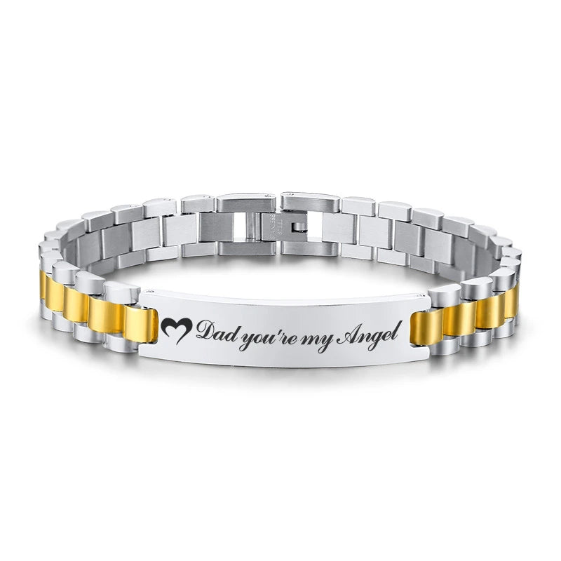 Vnox Customize TO DAD Bracelets for Men Glossy Stainless Steel Link Chain Engrave Thanks Quotes Casual Qualified Jewelry Gift
