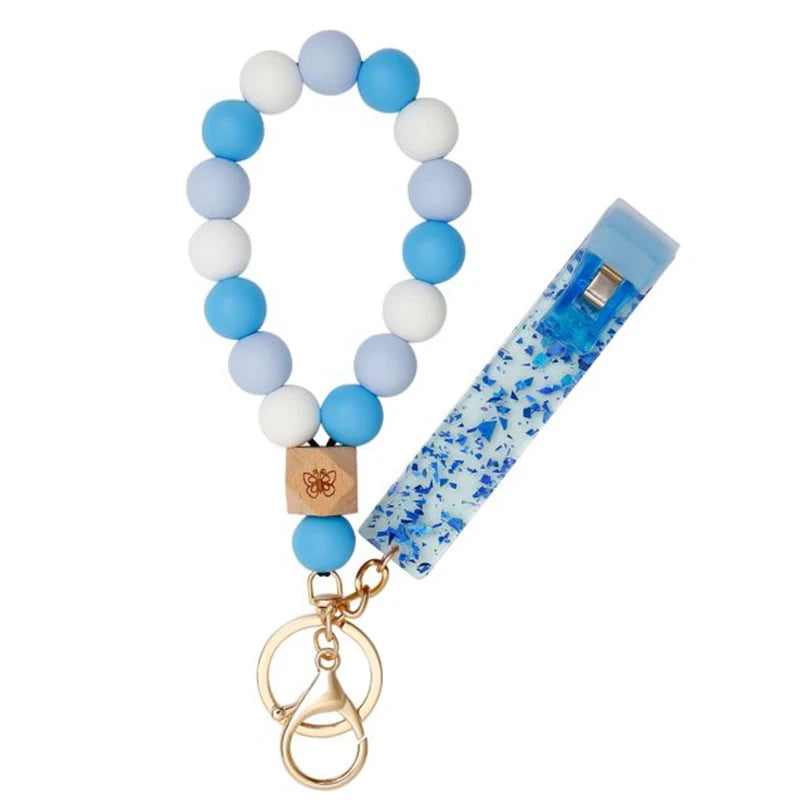 Silicone Keychain with Safe Card Picker Rainbow Color Silicone Beads Women Keyrings Barcelet Fashion Keychains For Keys Bag Car