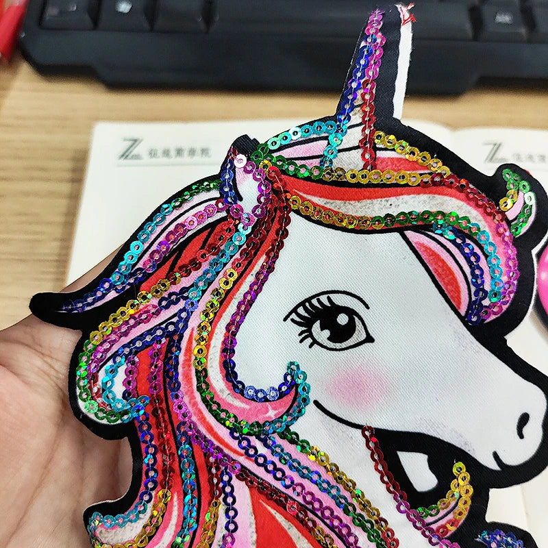 Unicorn Patch Sequins Patches On Clothes Sew on Patches For Clothing Stickers Cartoon Unicorn Patches Fusible Patch For Clothes