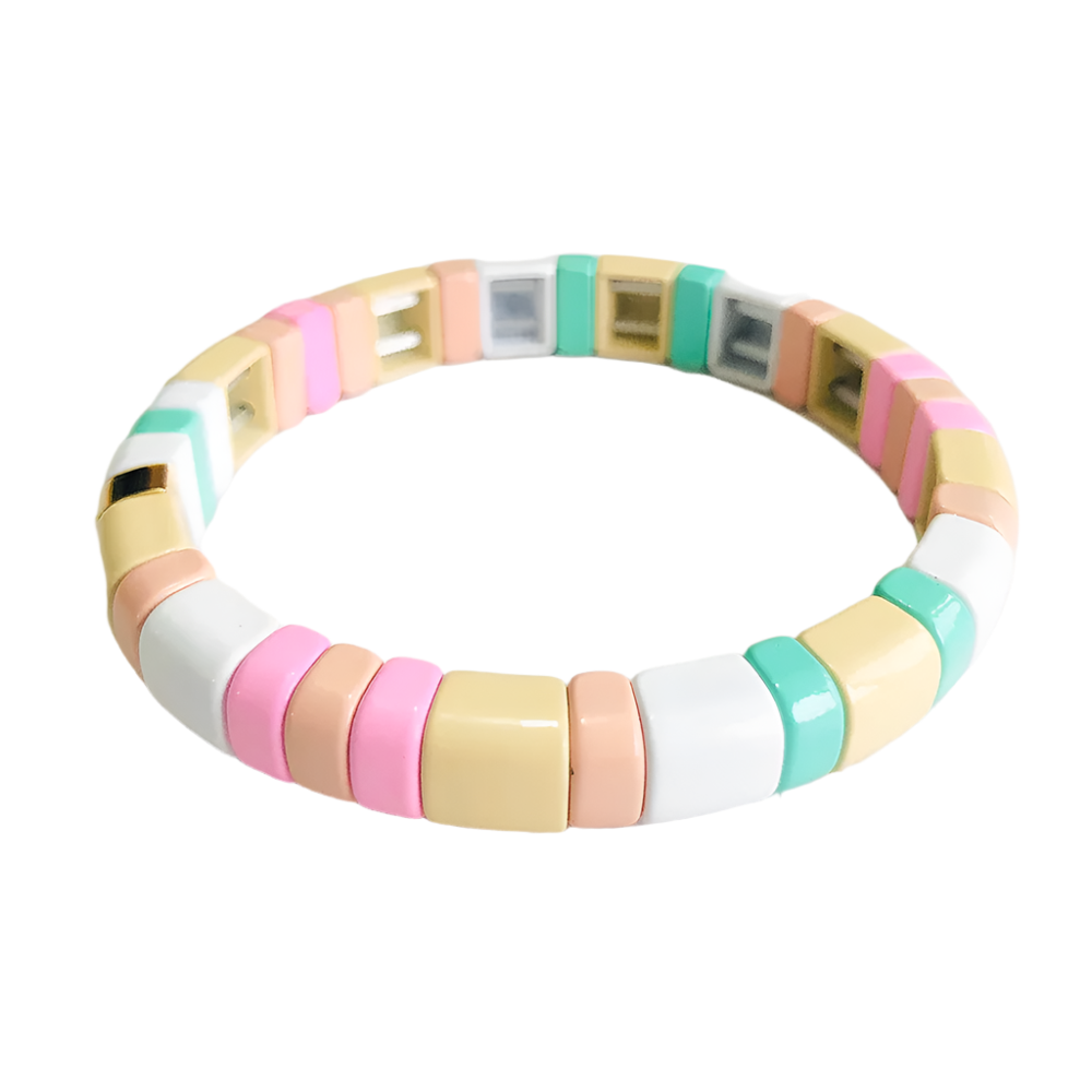 Hemasa  Pink Rainbow Enamel Tile Beaded Bracelets  for women/Girls