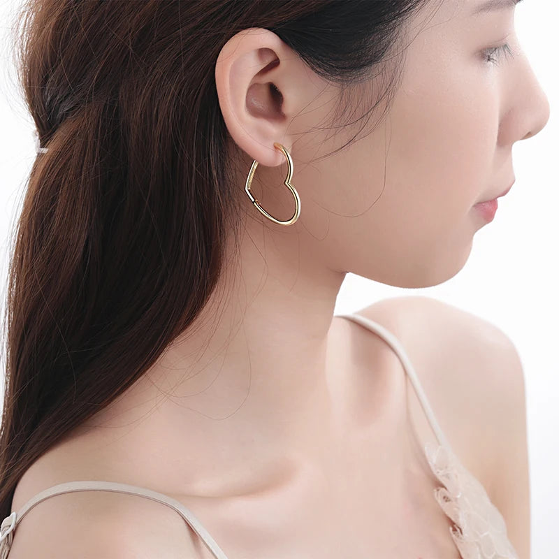 Hemasa  Silver Color Delicate Large Hollow Peach Heart Earring For Gift