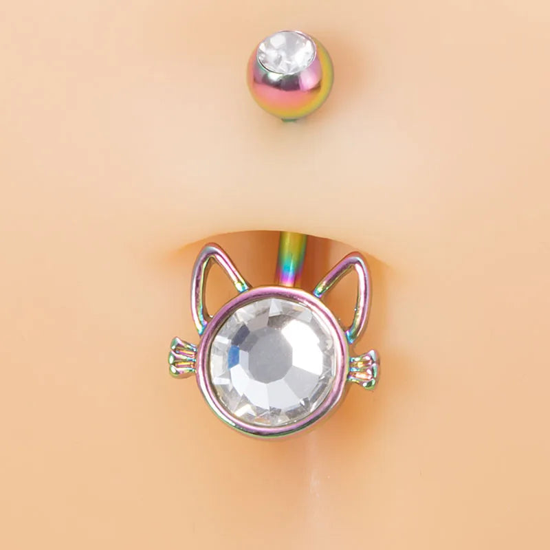 1pc Cat Belly Button Rings for Woman Navel Piercing Surgical Steel Bar Barbell Zircon Dangling Ombligo Sexy Body Belly Jewelry