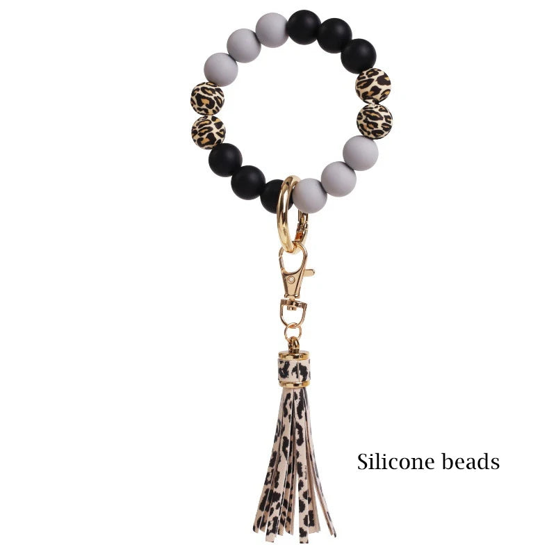 Silicone Keychain For Keys Tassel Wood Beads Bracelet Keyring For Women Accessories Multicolor Keychain Wholesale Hot Sale 2022