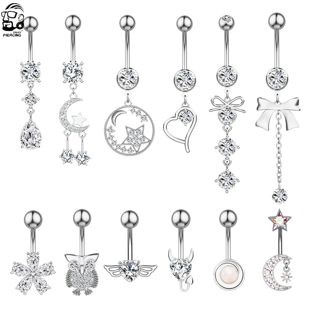 Heart Love Navel Belly Button Rings Devil Moon Butterfly Bow CZ Belly Piercing Ombligo Oreja Stainless Steel Body Jewelry Women