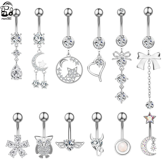 Heart Love Navel Belly Button Rings Devil Moon Butterfly Bow CZ Belly Piercing Ombligo Oreja Stainless Steel Body Jewelry Women