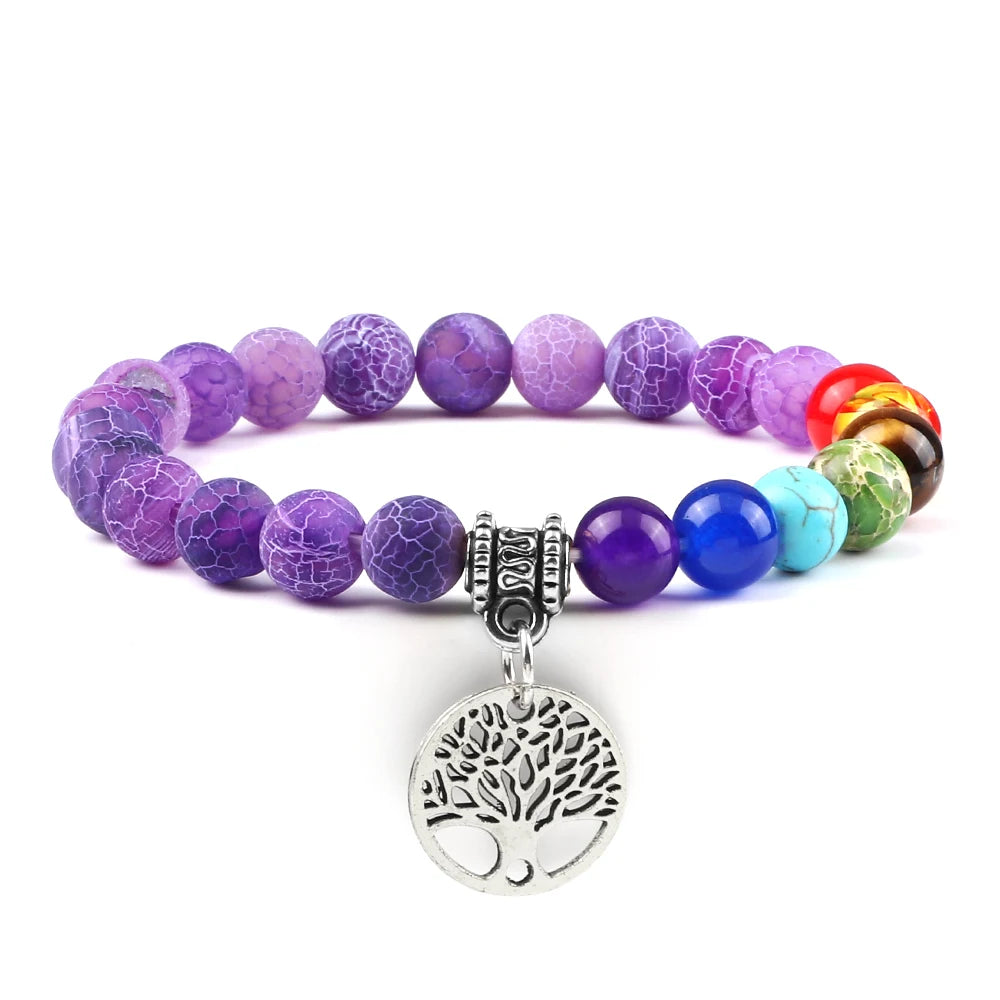Hot 7 Chakra Healing Bead Bracelet Natural Stone Tree of Life Thread Tibetan Buddhist Charm Bracelet Bangles Women Men Jewelry
