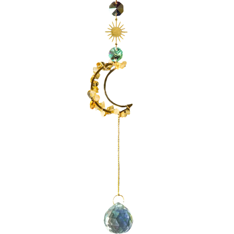 fashion jewelry crystal spiritual heal decor wind bells hanging natural mix quartz crystal crescent moon Sun catchers for gift