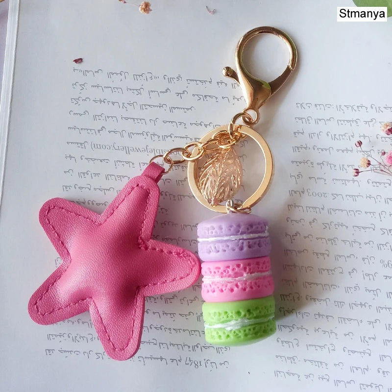 New Cake Key chain fashion car Key Ring Women bag charm accessories France Cake Macarons with Eiffel Tower Keychain gift Jewelry