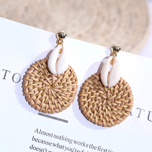 Hemasa Korean Style Fashion Handmade Natural Shell Rattan Drop Earrings For Women