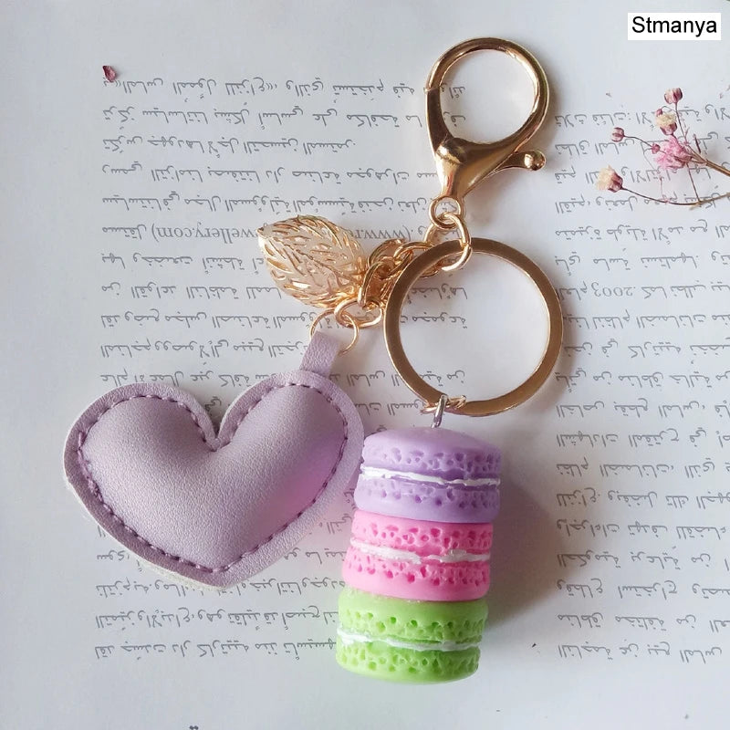 New Cake Key chain fashion car Key Ring Women bag charm accessories France Cake Macarons with Eiffel Tower Keychain gift Jewelry
