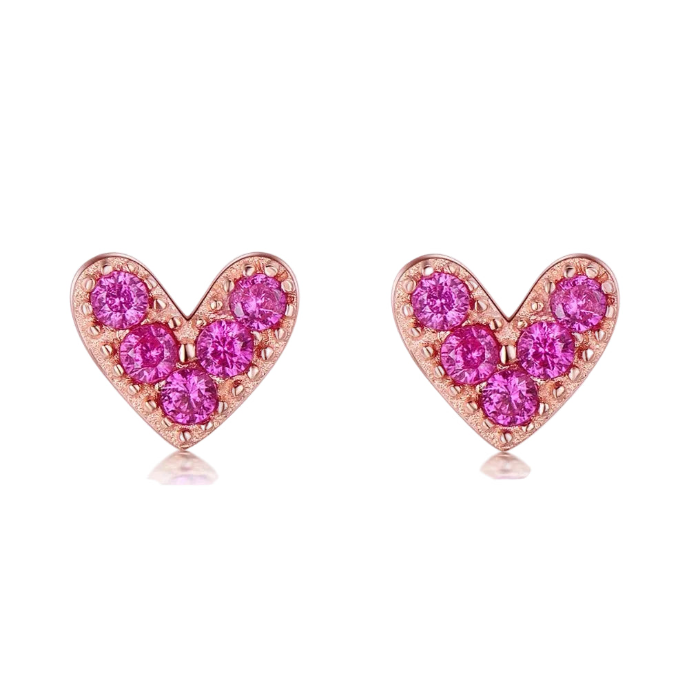 Tejesa 925 Sterling Silver Hearts Fashion Rose Gold Color Pink CZ Simple Stud Earrings For Women Sterling Silver Jewelry