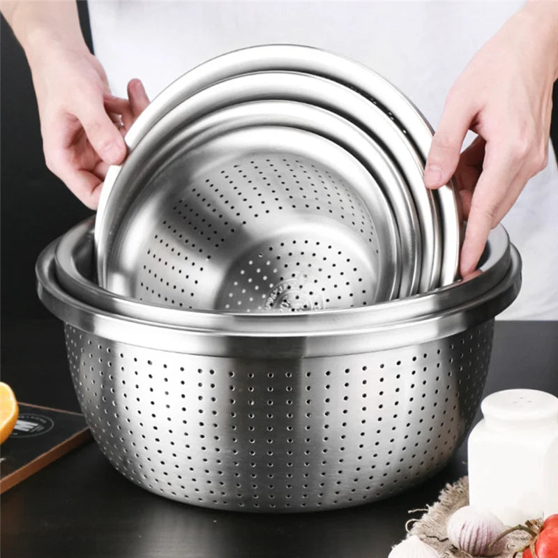 Hemasa Stainless Steel Drain Basket /Colander Round Rice Cleaning Sieve /Fruit Vegetable Washing Basin Strainer Filter