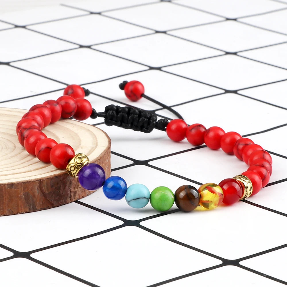 Lucky Red Beads Braid 7 Chakra Bracelets Men Natural Stone Reiki Prayer Stretch Bracelets Couples Distance Bangles Women Jewelry