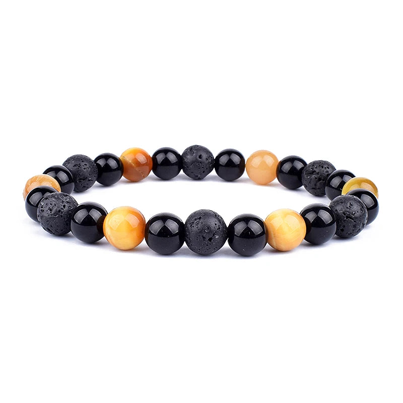 Heamasa Natural Black Obsidian Hematite Tiger Eye Beads Bracelets