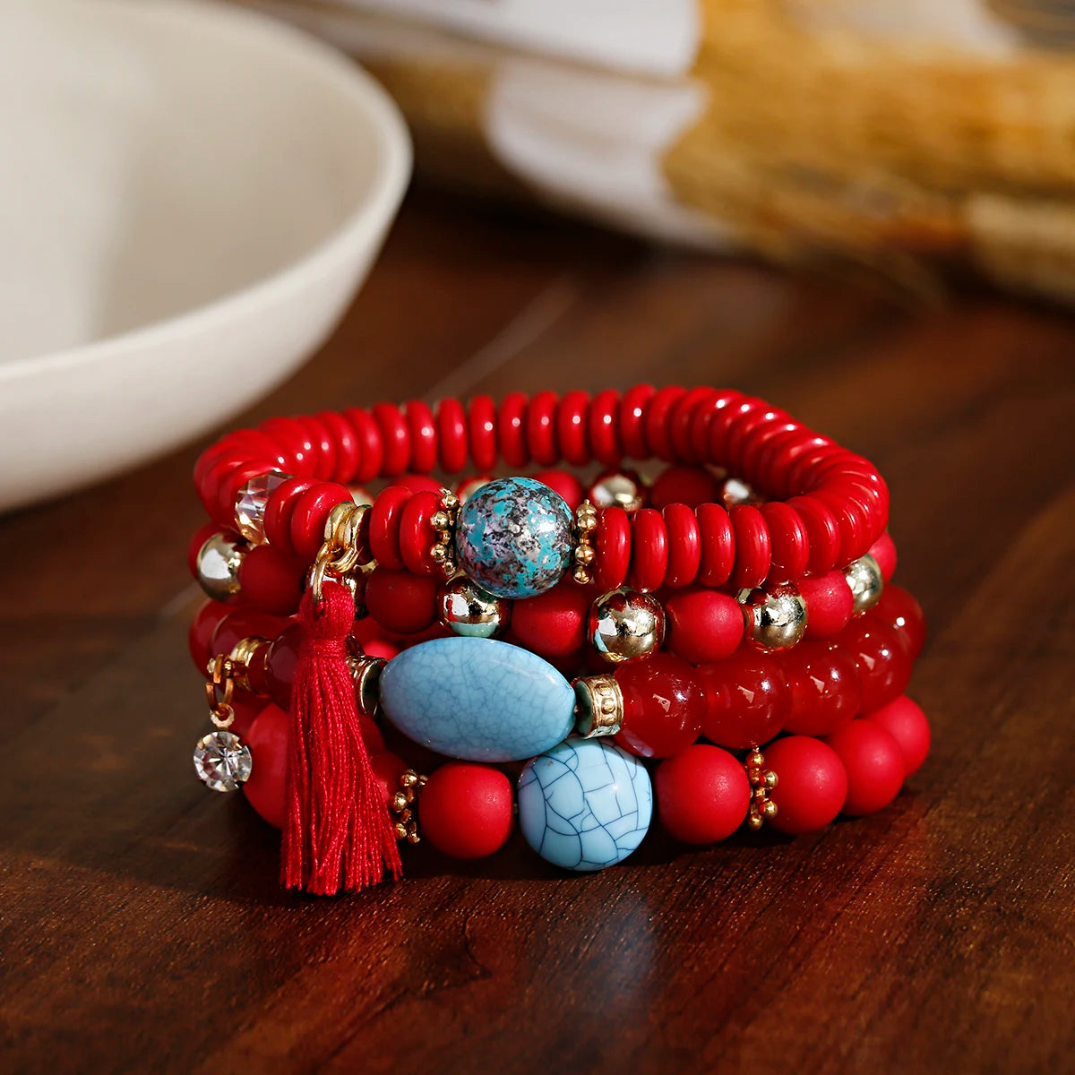 3pcs/set Bohemia Multilayer Crystal Stone Beads Tassel Charms Bracelets & Bangles Pulseras Mujer Boho Bracelet for Women Gift