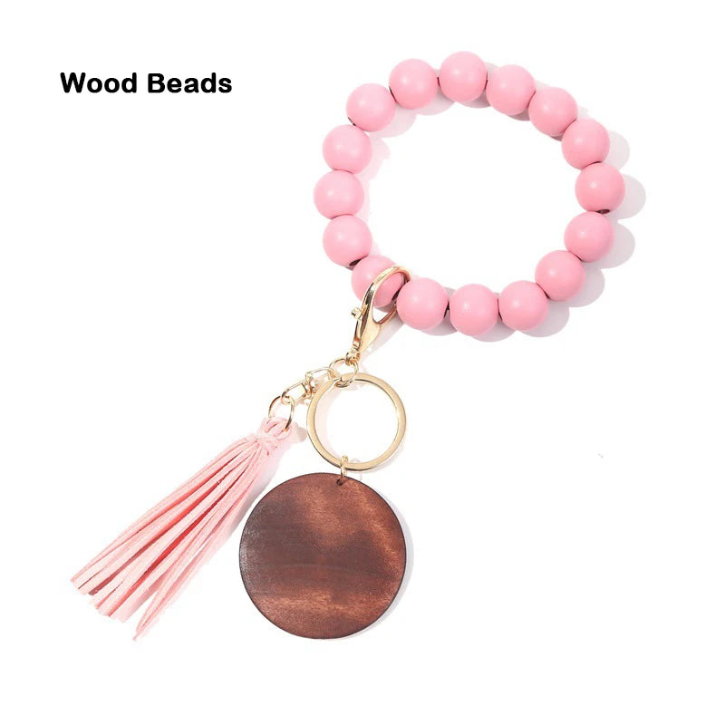 Silicone Keychain For Keys Tassel Wood Beads Bracelet Keyring For Women Accessories Multicolor Keychain Wholesale Hot Sale 2022
