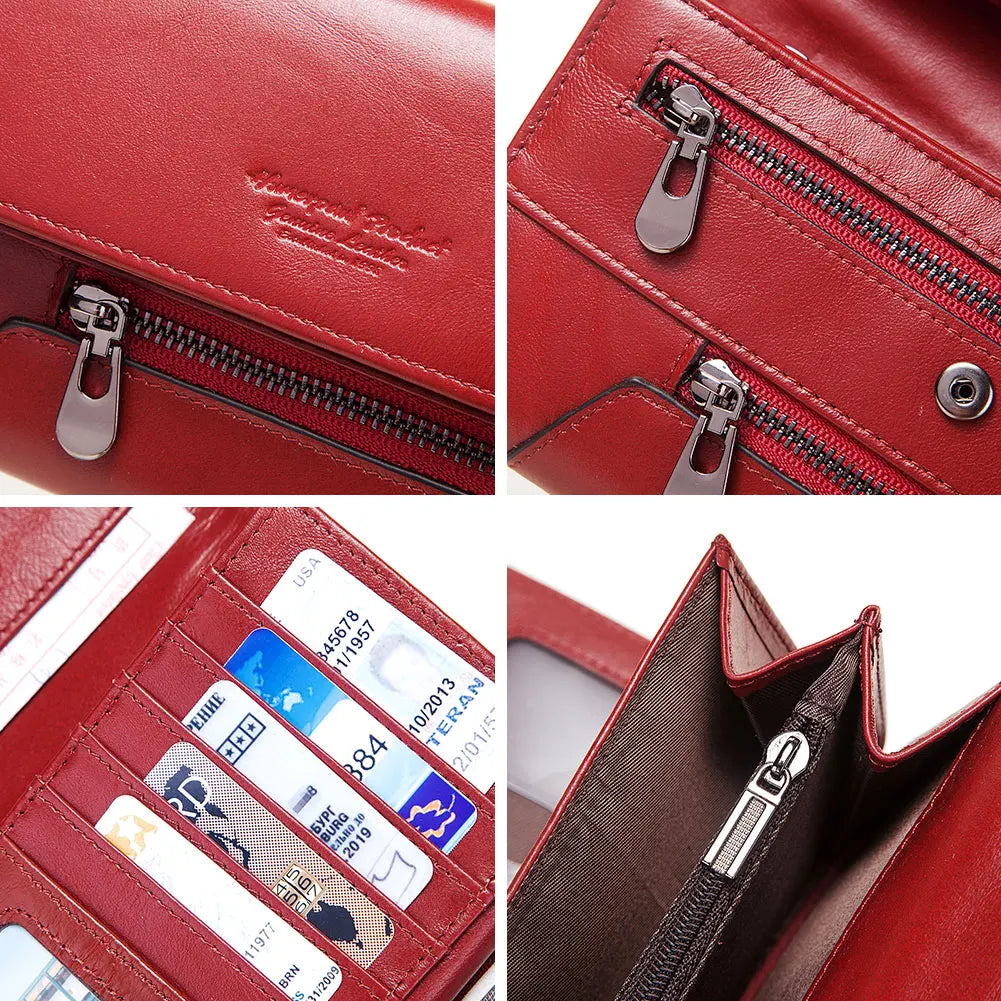 2022 Fashion Women's Wallet Genuine Leather Coin Purse RFID Anti-thef Card Holder Classic Female Hasp Clutch With Cell Phone Bag