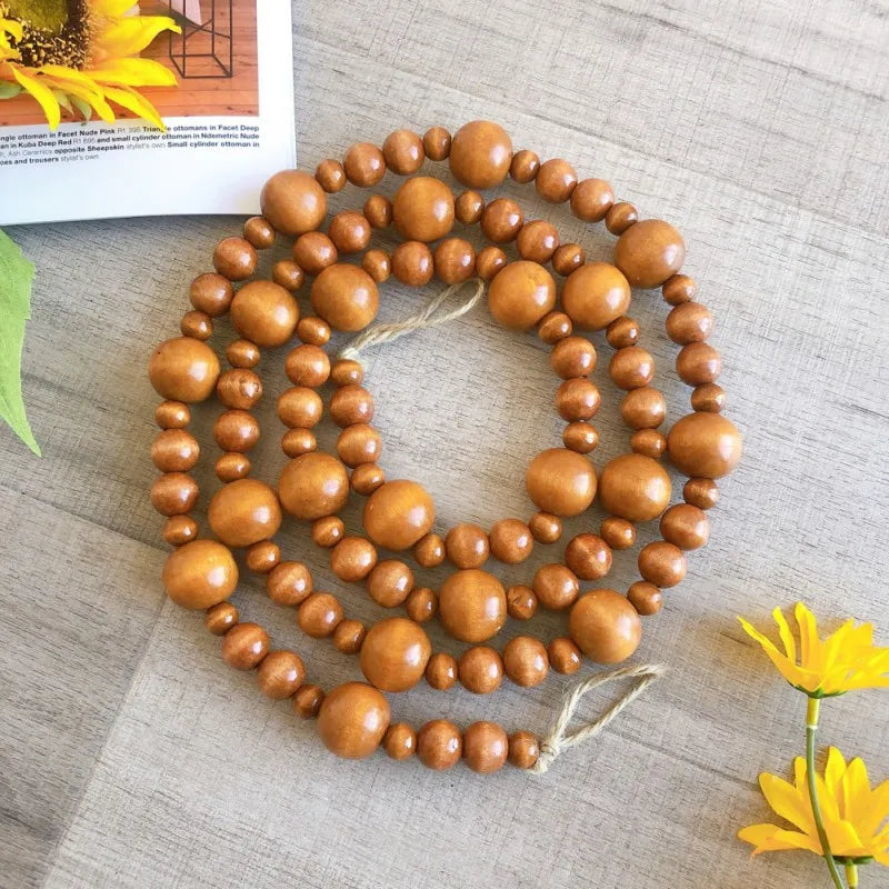 Wooden Bead Garland with Tassels Rustic Country Farmhouse Home Holiday Christmas Tree Garland Tray Wall Hanging Photo Props