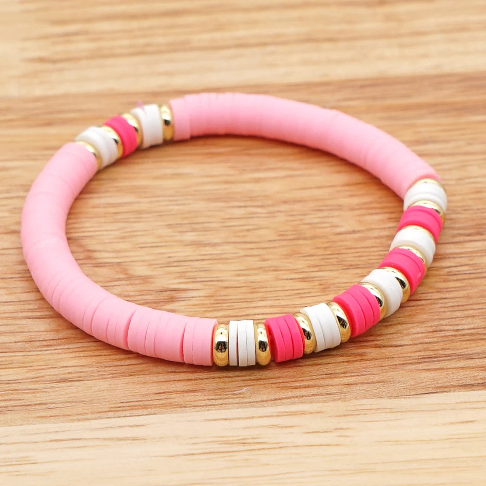 Go2Boho Heishi Disc Bracelet 6mm Polymer Clay Beads Braclet Women Summer 2020 Fashion Jewelry Bohemian Armbanden Pink Bracelets
