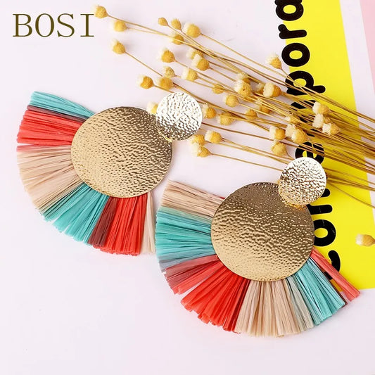 Women Tassel Earrings Boho Drop Big Bohemian Luxury Long Dangle Earring jewelry Handmade Geometric Fringe Fashion African Rattan