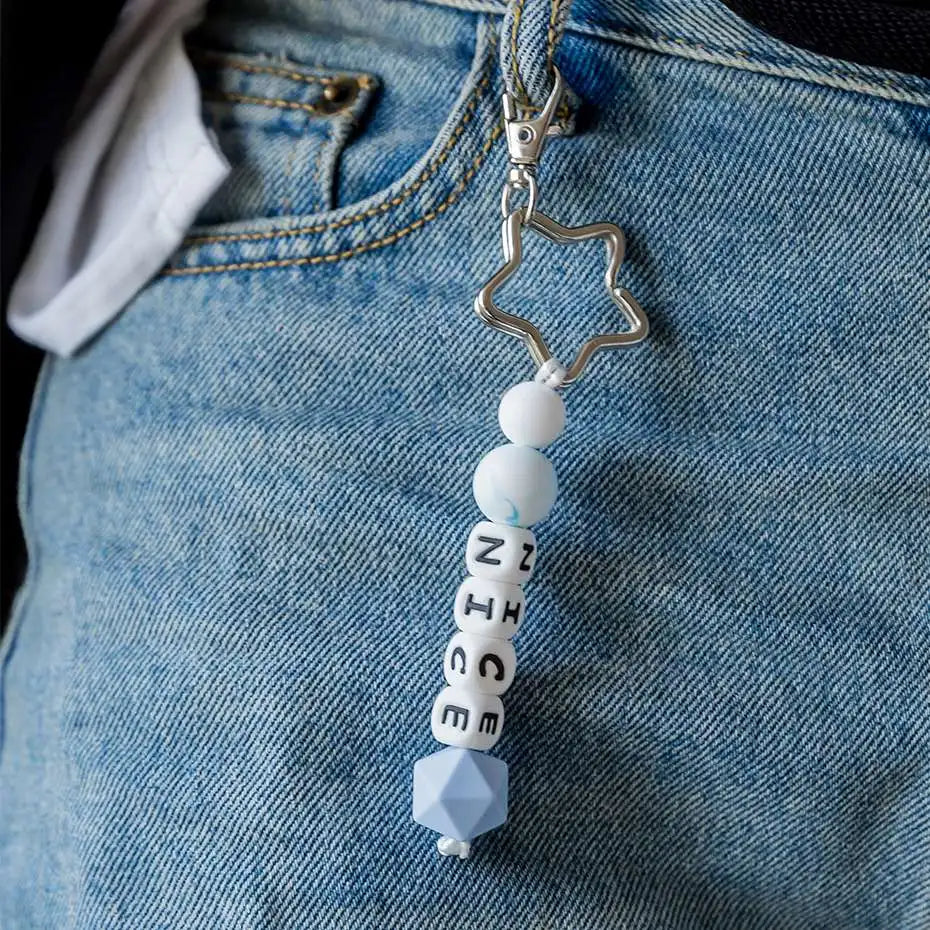 Let's Make Silicone Customize Name Keychain Silicone Beads Key Rings Handmade DIY Personalize Charm Jewelry Car Baby Teethers