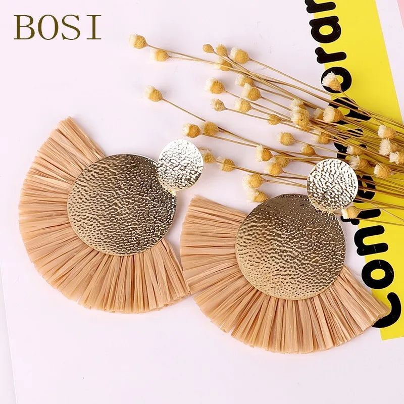 Women Tassel Earrings Boho Drop Big Bohemian Luxury Long Dangle Earring jewelry Handmade Geometric Fringe Fashion African Rattan