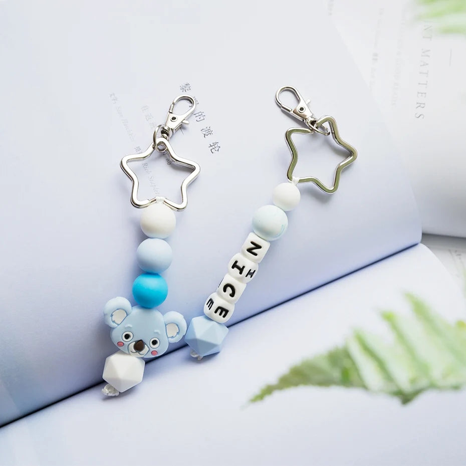 Let's Make Silicone Customize Name Keychain Silicone Beads Key Rings Handmade DIY Personalize Charm Jewelry Car Baby Teethers