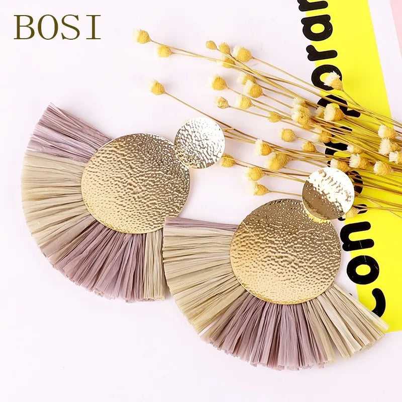 Women Tassel Earrings Boho Drop Big Bohemian Luxury Long Dangle Earring jewelry Handmade Geometric Fringe Fashion African Rattan