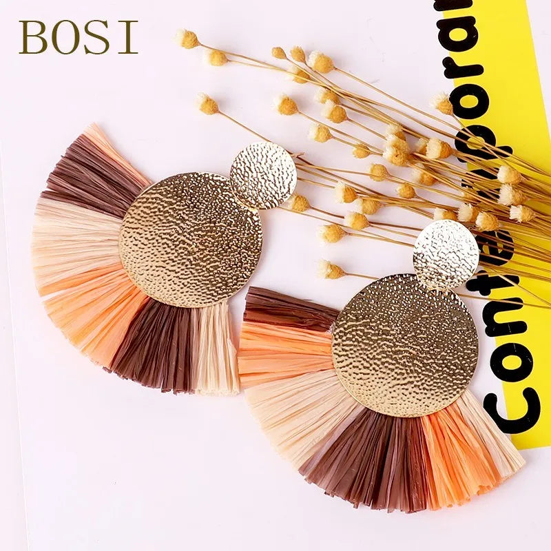 Women Tassel Earrings Boho Drop Big Bohemian Luxury Long Dangle Earring jewelry Handmade Geometric Fringe Fashion African Rattan