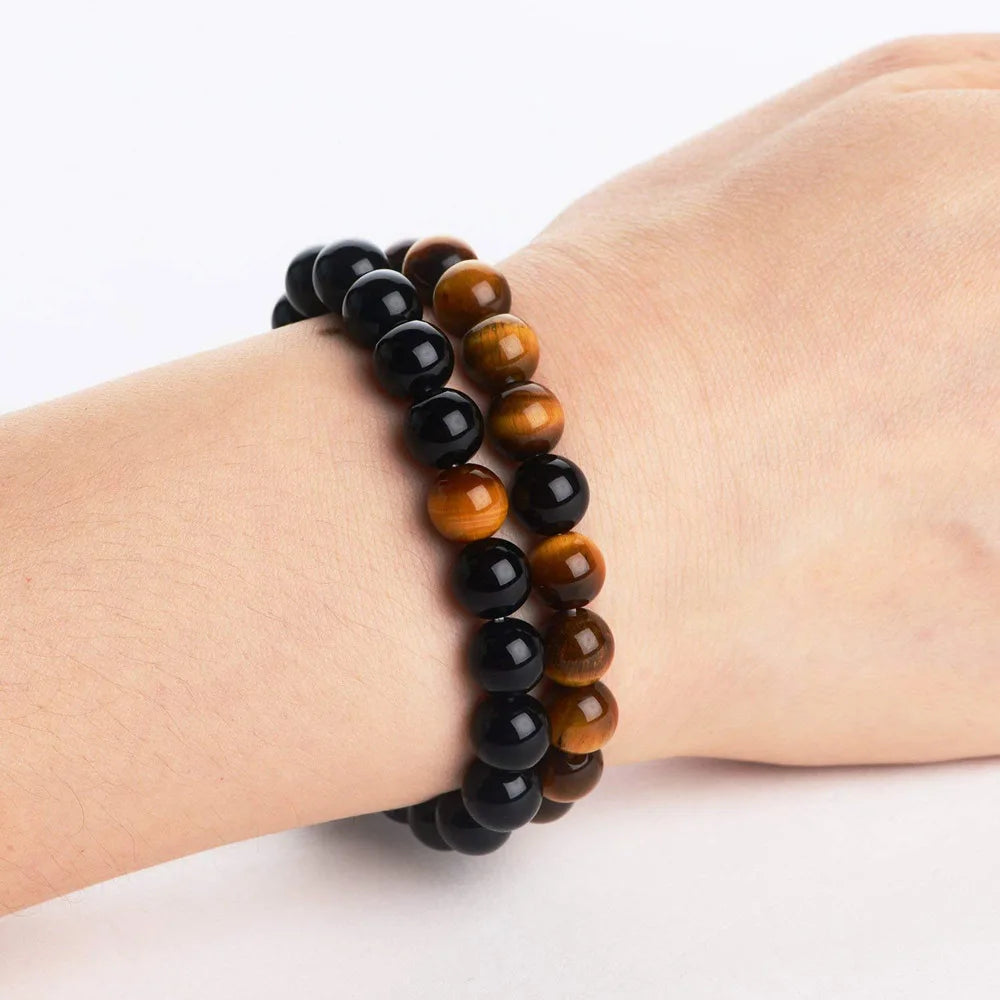 Chakra Beaded Bracelet Men 8mm 12mm Natural Stone Lava Rock Tiger Eye Onyx Matte Howlite Healing Beads Charm Yoga Women Jewelry